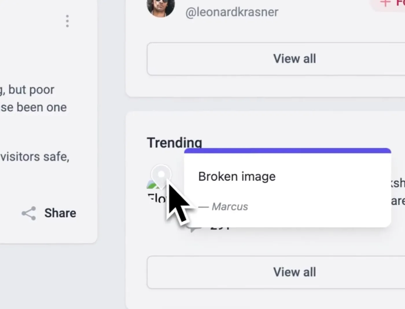 Pins are shown on the website where bug reports and feedback has been submitted.