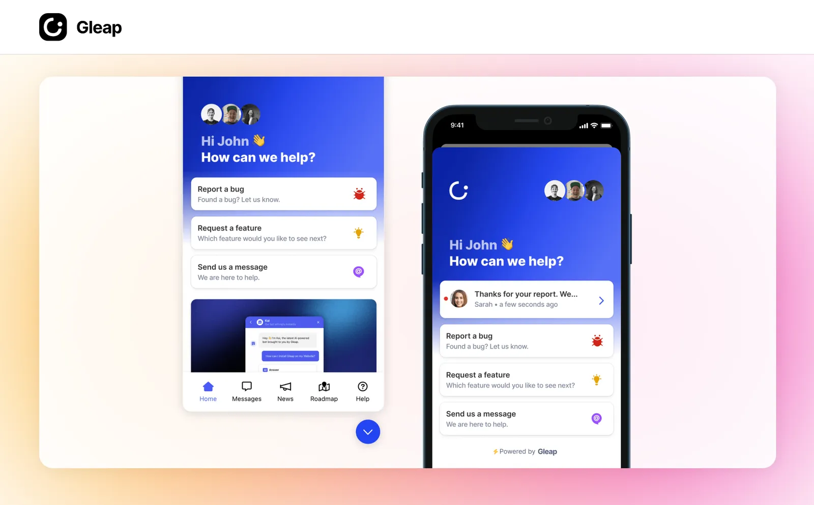 Gleap website header